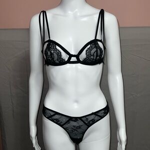 Black Lace Bra and Thong Lingerie Set